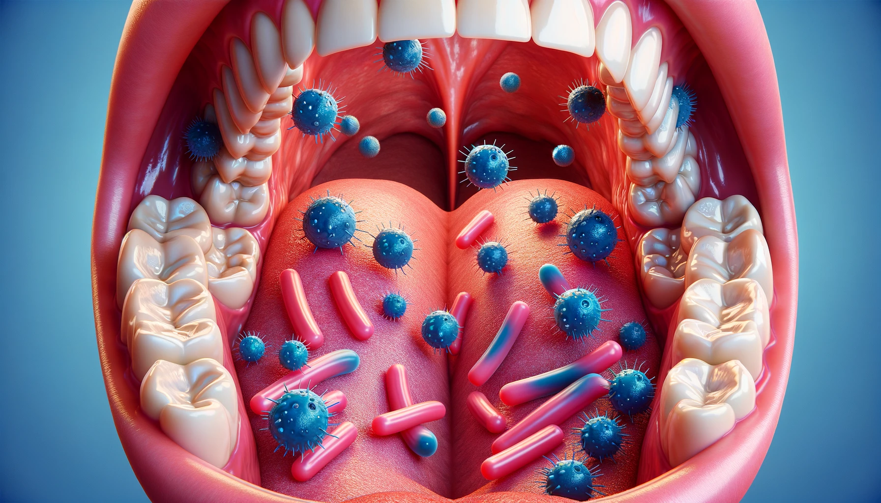 dallc2b7e-2024-02-20-13.09.55-a-detailed-illustration-of-a-wide-open-mouth-with-a-focus-on-blue-spherical-and-pink-rod-shaped-bacteria-clustering-on-the-teeth-and-under-the-tongue